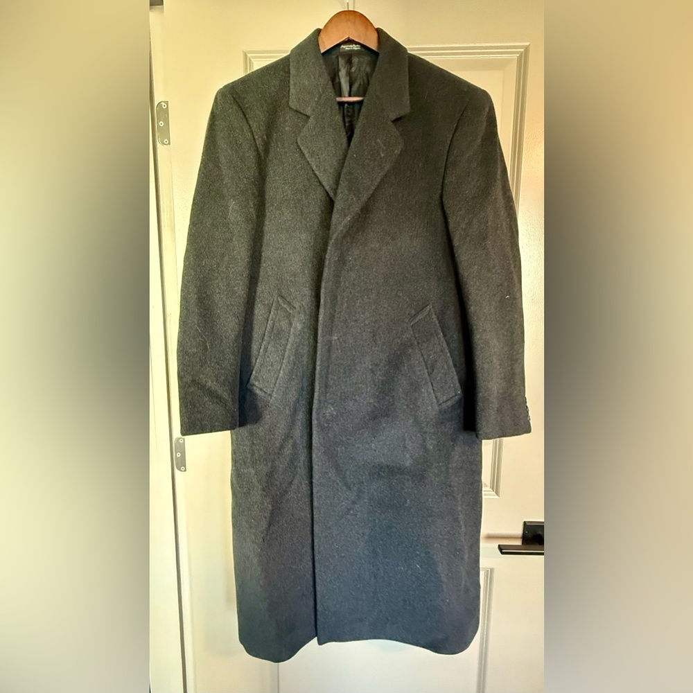 Men’s Cashmere Blend Overcoat Charcoal Gray Long Coat Classic Wool Topcoat